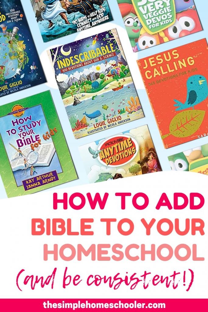 Looking to add Bible lessons to your homeschool curriculum? Or find some new resources for your homeschool devotional time? Check out my top 10 recommendations to explore the Bible in your homeschool and apply God' Word to your kid's life in a meaningful way. Plus check out my top tip to actually stay consistent with your homeschool Bible and prayer time!