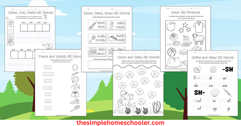 SH Worksheets on a nature background