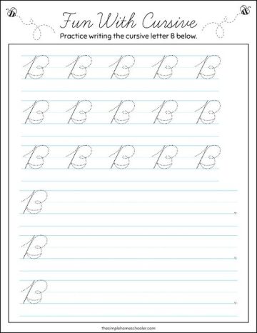 Best Free Cursive B Worksheet Packet: Easy Print! - The Simple Homeschooler