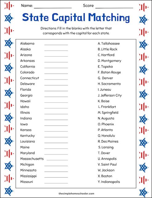 Free States & Capitals Worksheet Packet: Easy Print! - The Simple