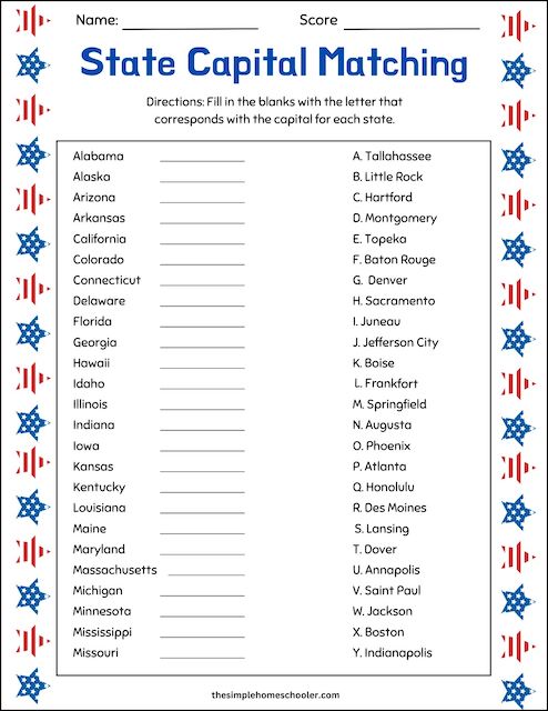 Free States And Capitals Worksheet Packet Easy Print The Simple