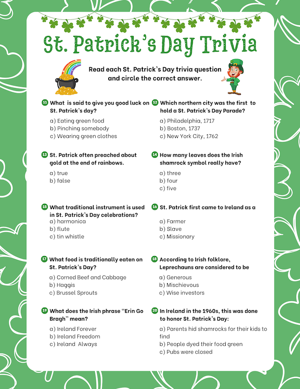 Free St. Patrick's Day Trivia Printable: Answer Sheets Included! - The ...