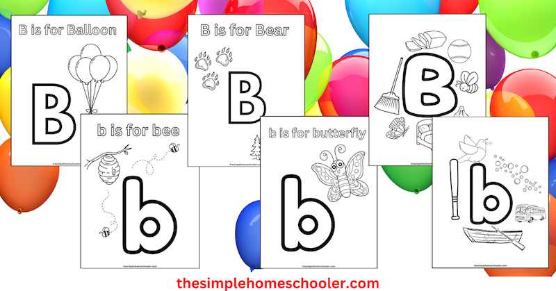 Letter B coloring pages on a balloon background